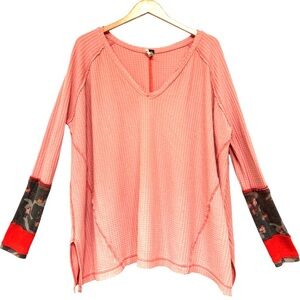 🌈 6/$60 Free People Very Oversized Thermal Tunic Top Orange Green Size M